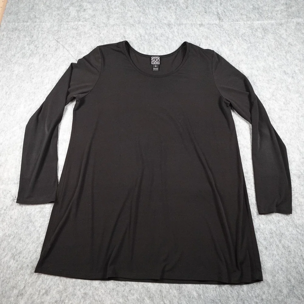 Clara Sun Woo Top Women Extra Large Black Long Sleeve Scoop Neck Stretch Tunic